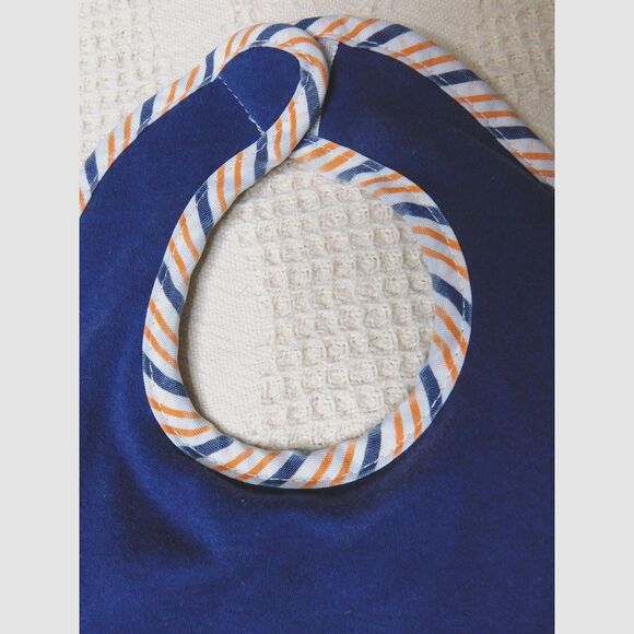 Vintage L'amour Baby Bib Navy Blue Red White Blue Piping Child Collectible - Picture 2 of 8